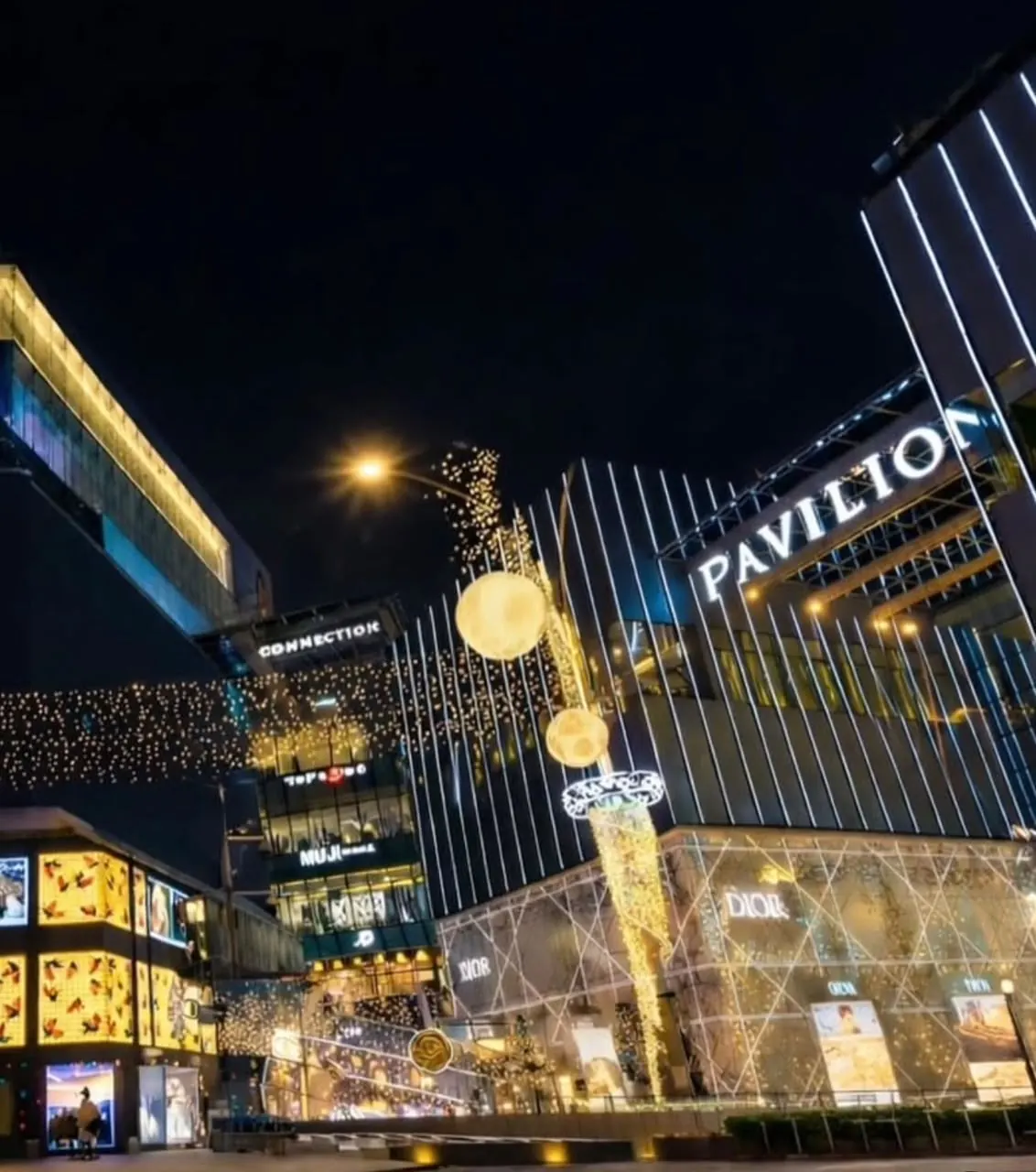 Pavilion KL mall facade illuminated at night