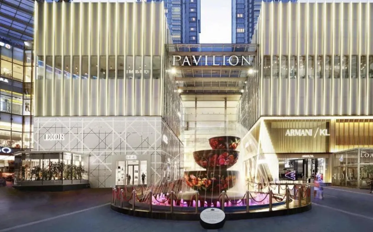 Pavilion KL mall entrance at dusk
